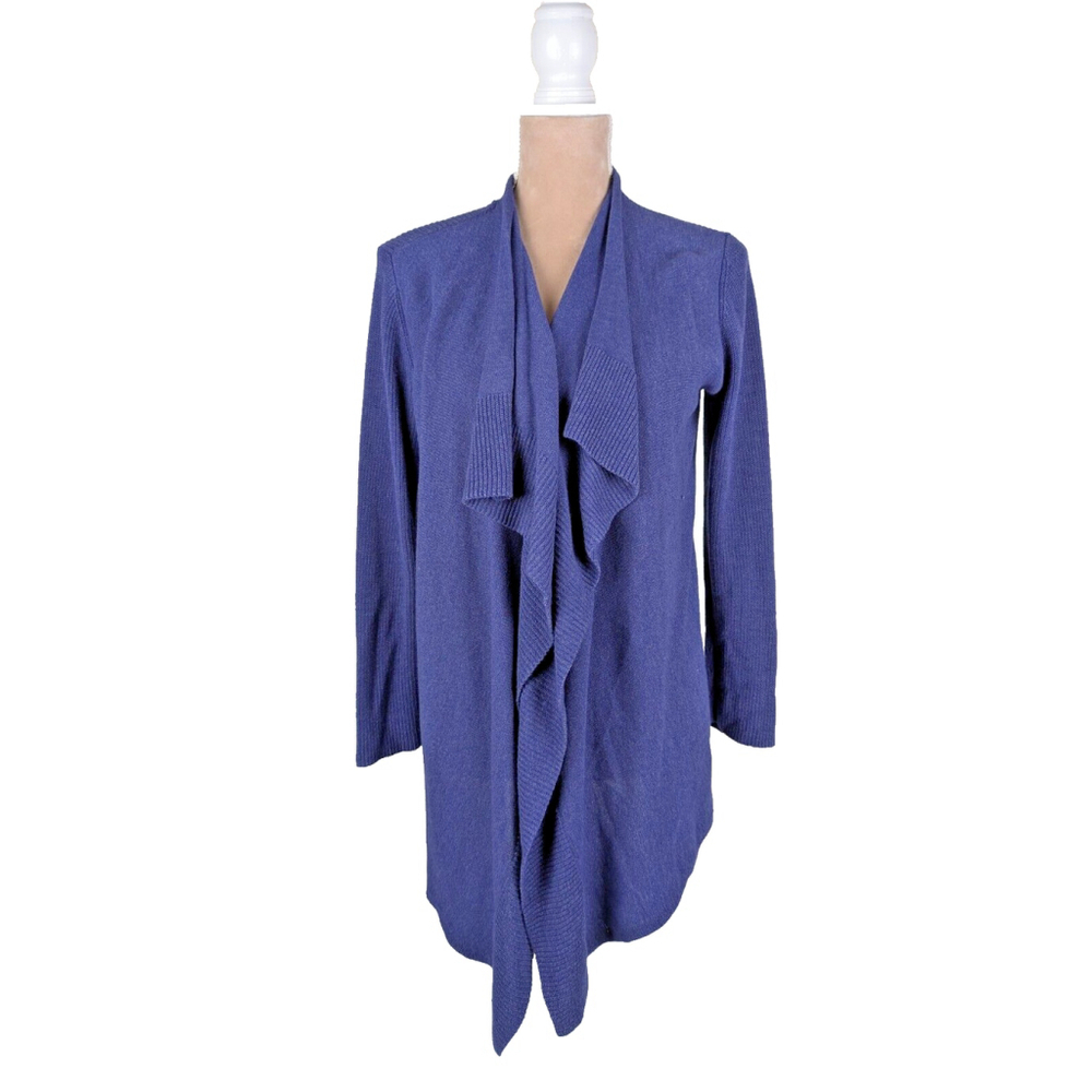 Eileen Fisher Waterfall Cardigan Sweater Navy Cotton Silk Blend Medium Italian